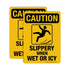 Slippery When Wet Or ICY Sign, Caution Sign 2 Pack, 10" x 7" Rust Free Aluminum with Pre-drilled Holes