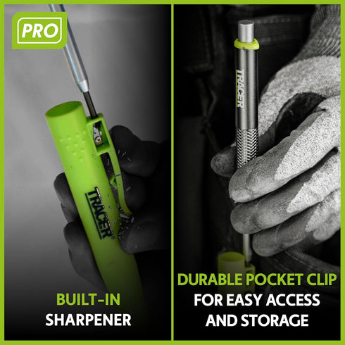 Set 6 Tracer Pro Aluminum Deep Hole Construction Pencil - Durable Mechanical Carpenter Pencils with Sharpener