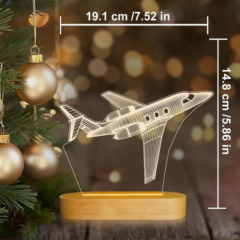 3D Dimmable Illusion Airplane Night Light for Pilot Gift, Unique Aviation Gifts for Men, Wooden LED Lamp with Remote