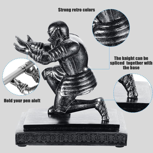 Knight Pen Holder with 2 Pens, Funny Resin Desk Organizers and Accessories for Cool Office Gadgets and Decorations