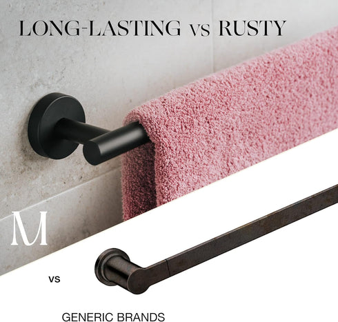 Marmolux Acc 14 Inches Matte Black Hand Towel Holder, Bathroom Hardware Towel Bar, Stainless Steel Wall Mount