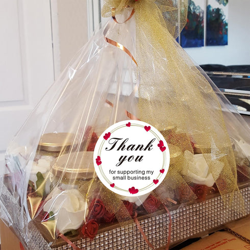 Jxuane 200 1.5 Inch Pcs Thank You Labels, Red Heart Pattern Thank You Stickers for Small Business, Self-Adhesive