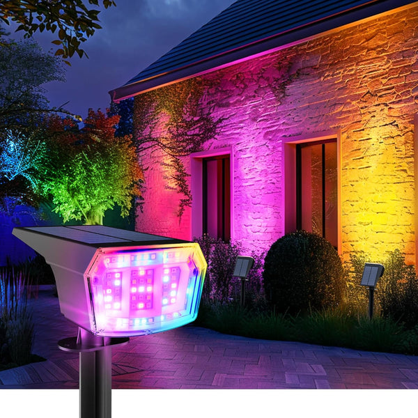 AUDERWIN Color Changing Solar Spot Lights Outdoor, 9 Lighting Modes Colored Solar