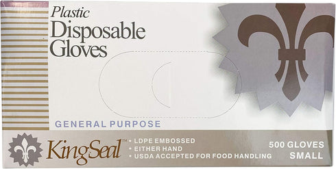 KingSeal Light Duty Poly Disposable Gloves, Powder-Free, Latex-Free, Size Small, 1 Box of 500
