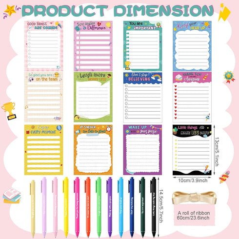 Yeaqee 12 Set Employee Appreciation Gifts - 12 Motivational Sticky Notepads, 12 Pens, 12 Ribbons for Office Supplies
