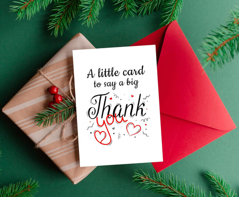 HOMEVAGE 5"x7" Thank You Card with Red Envelope Simple Appreciation & Gratitude Greeting Card Folded Premium Cardstock