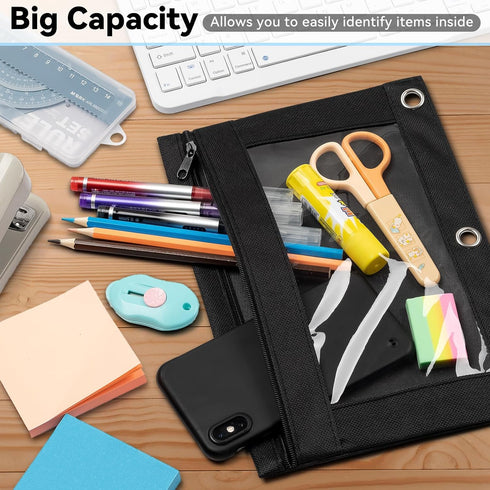 V-Opitos Pencil Pouch for 3 Ring Binder, 2 Pack Sky Blue Zipper Pencil Pouches, Durable Cloth Case with Clear Window