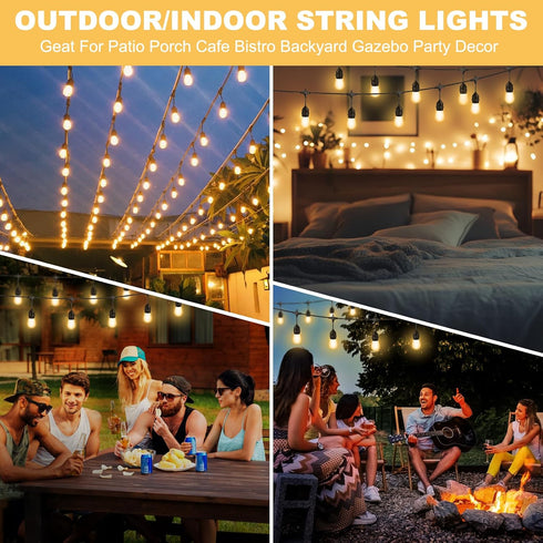 50FT 15+2 Bulbs, IP65 Commercial 2700K Dimmable LED Outdoor String Lights with Shatterproof Waterproof, Grade Patio