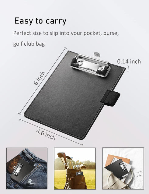 Mini Clipboards 4"x6" - Small Faux Leather Memo Pocket Clipboard with Pen Holder for Receipts & Notepads (Black)