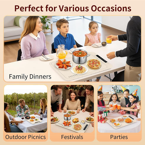 Countertop, 4 Warming Mat for Food - Electric Silicone Food Warming Tray for Buffet, Rollable Food Warmer Mat for Fast