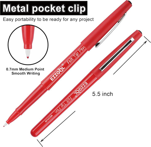 Red Felt Tip Pens, 30 Pack, 0.7mm Premium Medium Fine Point, Felt Tip Markers For Writing, Journal, Planner Coloring, Note Taking, Drawing, Art, School by Ezzgol