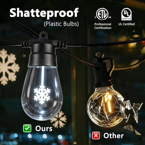 50FT 16Pcs S14 Bulb(1 Spare),4 Bulb LED Outdoor String Lights, Patio Lights with Shatterproof Lighting Mode