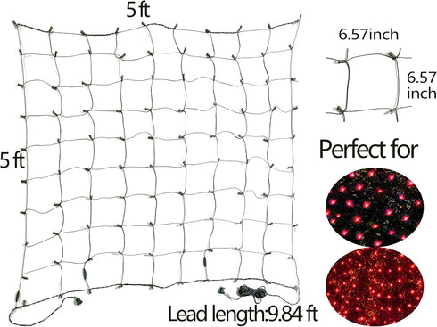Outdoor,5ftx5ft 100LED HISHINY LED Red Christmas Net Lights Green Wire, Connectable Indoor Outdoor Bush Mesh Net Lights
