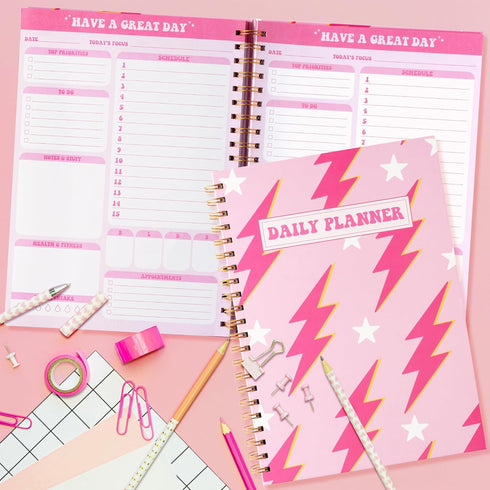 Pink Preppy Lightning A4 Planner Notebook, Y2K To Do List Daily Task Checklist for Teen Girls, Preppy Theme Notepad