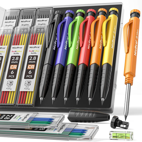Nicpro 6 Pack Upgraded 3-IN-1 Carpenter Pencil Set with Finger Grip, Construction