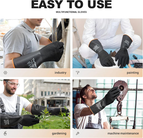 ThxToms Heavy Duty Rubber Gloves, Versatile Latex Chemical Resistant with Anti-Slip Design, 22" 1 Pair