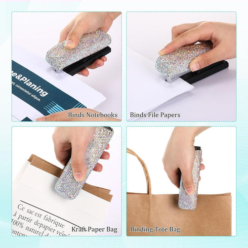 Bling Crystal Stapler, Sparkly Diamond Handmade Clay Rhinestone Stapler, Cute Office Stationery Kit for Women