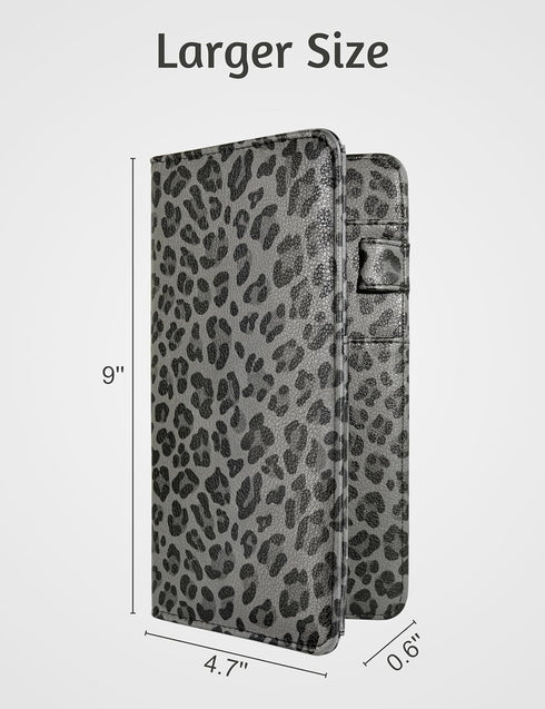 5"9" Server Book for Waitress Book with Zipper Pocket and Magnetic Closure, Grey Leopard Cute Server Wallet with Money