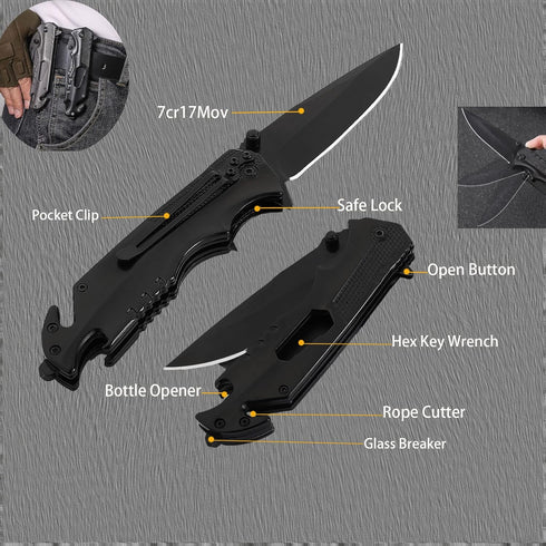 ANXYPGX Pocket Knife for Men,Folding Knife with Stainless Steel 7Cr13Mov 4'' Blade Knife with Clip for Camping,Hunting,Survival and Outdoor Activities-Good for Mens Gift by Kernfde