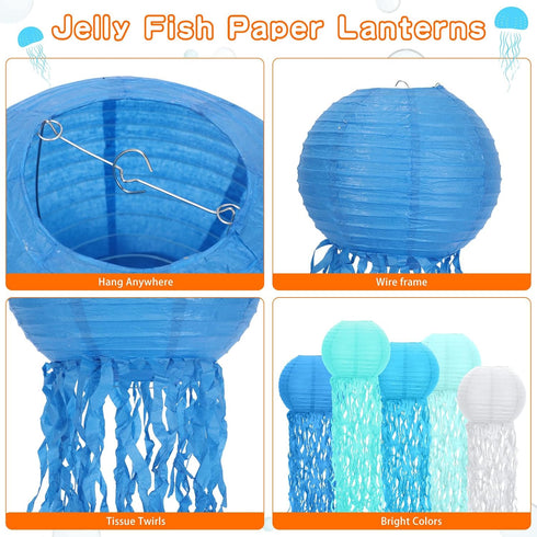 12 Retisee Pcs Hanging Jellyfish Paper Lanterns Under The Sea Ocean Party Decorations Jelly Fish Decor for Mermaid