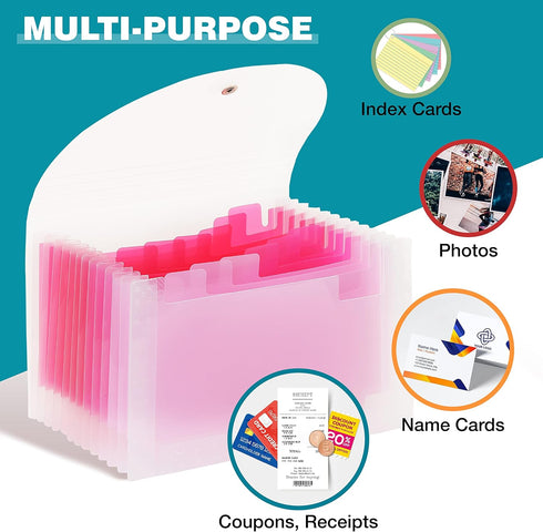 H4D 13 Pocket Accordion File Organizer, Coupon Receipt Holder, 7x4.5 Inches, Pink