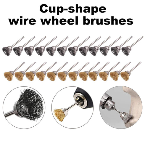 Rocaris 72 Pack Wire Wheel Brushes Set, Brass and Steel Wire Brush Set with 1/8" Shank for Rotary Tools Accessories