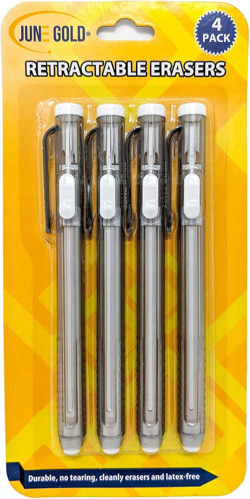 June Gold 4 Pack Retractable Mechanical Pen Erasers, Latex-Free White Vinyl for Precision Erasing