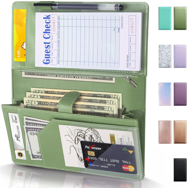 Server Book High Volume, Expandable Server Book,5"9", Waitress Waiter Book, Sturdy Leather