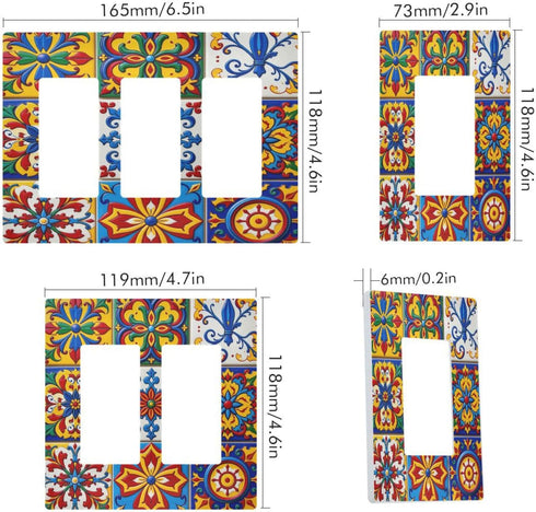 Eionryn 2 Mexican Talavera Tile Wall Plate Moroccan Ottoman Motifs Wallplates Electrical Outlet Covers Gang Switch