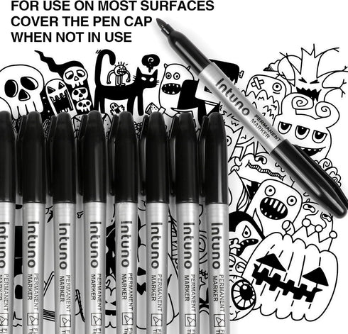 INTUNO 120 Count Permanent Markers, Black, Fine tip, Oil-Based Permanent Markers, Waterproof and Fade-Resistant