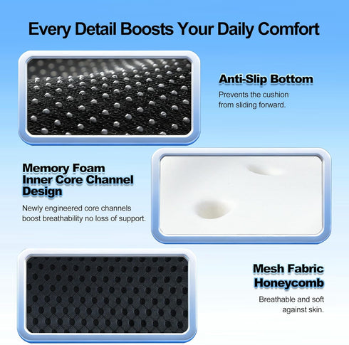 Tailbone Ergonomic Memory Foam Seat Cushion Hemorrhoid Pillow for Hip Sciatica and Pain Relief for Office Chair Car
