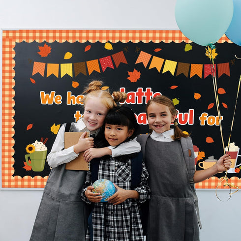 Thanksgiving Latte Bulletin Board Set Fall Coffee Cup Classroom Decoration with Maple Leaves Cutouts