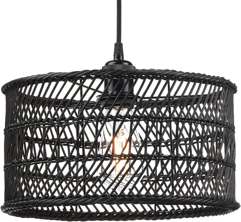 HOONEX Rattan Chandelier, Rattan Light Fixture Ceiling, 12.4" Wicker Pendant Light for