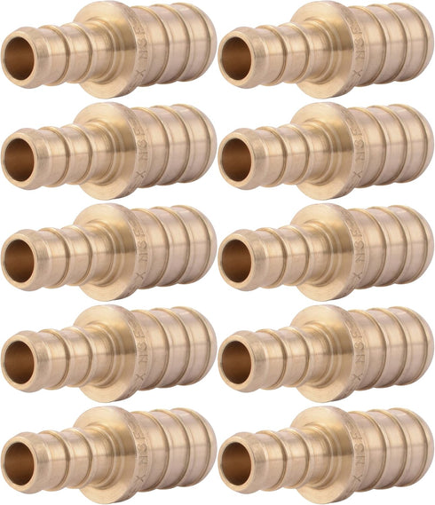 SharkBite 3/8 Inch x 1/2 Inch Crimp Reducing Coupling, Pack of 25 Brass Plumbing Fitting for PEX Pipe