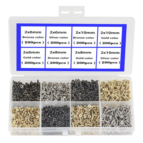 newlng 1600pcs 2MM Small Screws, Phillips Flat Head Cross Self Tapping Tiny Screw Set