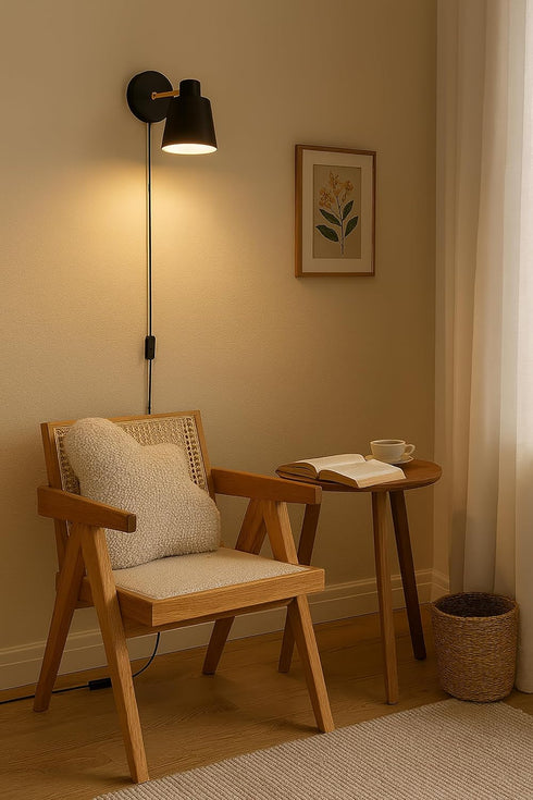YJQHXY Set 2 3-Prong of Black & Gold Wall Sconces, Plug-in or Hardwired, Adjustable Metal Shade, Reading Lights