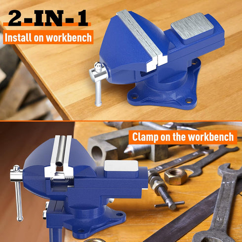 Shangyoyi 2-in-1 3.2"- 360 Bench Vise For Workbench Multi-functional Portable Swivel Base Bench Clamp On Vice/Table