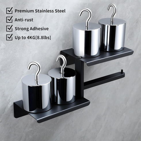 AIDILI 304 Adhesive Toilet Paper Holder with Double Shelf, No Drilling Wall Mount Toilet Tissue Roll Holder, Rustproof