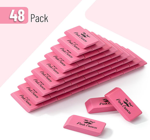 Mr. Pen Pink Pencil Erasers, 48 Pack, Art Erasers for Drawing, Kids, and Artists