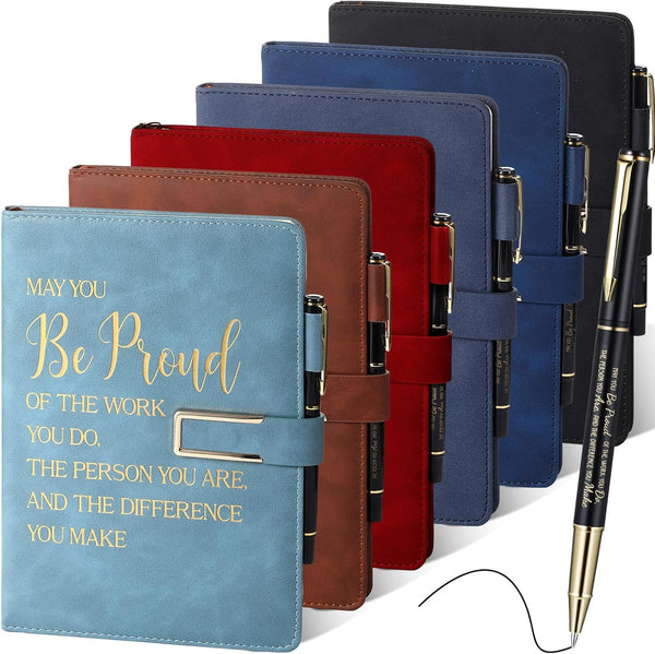 Qilery 12 Pcs A5 Leather Journal Notebooks with Ballpoint Pens, Appreciation Gifts for Coworkers, Teacher Graduation