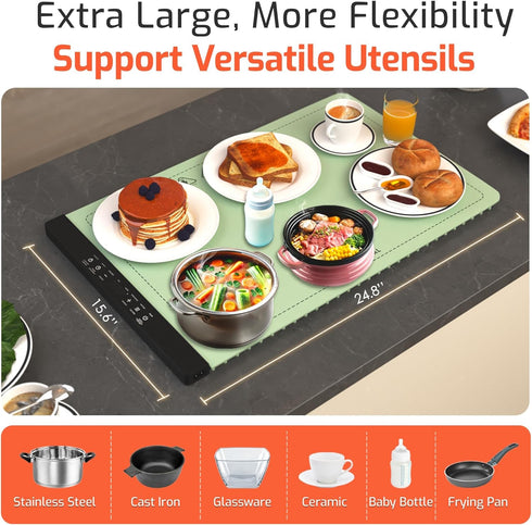 Countertop 8-Level Food Warming Mat for Electric Heating Mat for Food with Temp Control, Timer & Child Lock PI Graphene