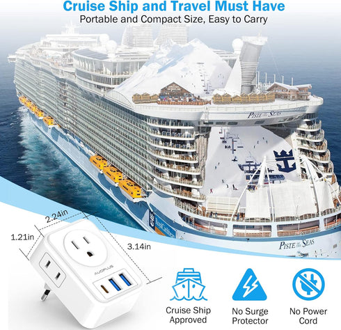 2 Pack European Travel Plug Adapter with USB C, US to Europe Power Adapters with 4 AC Outlets, 3 USB Charging Ports,