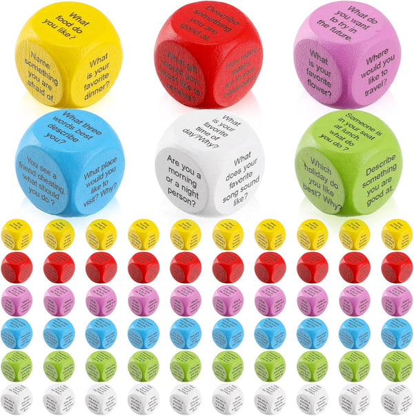 Libima 60 Pcs Wood Activity Cube Cubes Set Conversation Wood Question Dice Social
