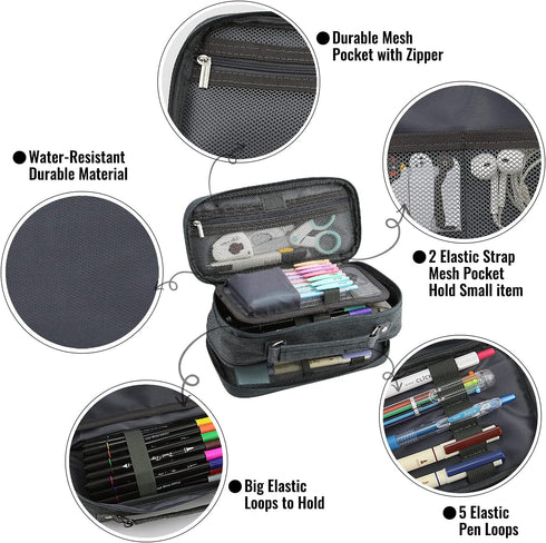 Large Capacity Pencil Case Organizer, Double Zipper Storage Bag for College School Office