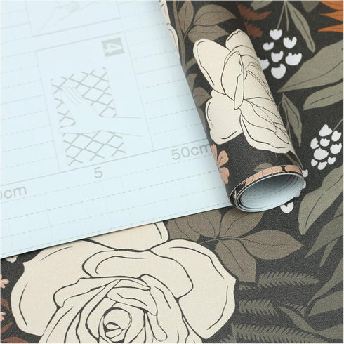 HAOKHOME 93276 Peel and Stick Wallpaper: Floral Vintage Removable Rose Leaf Black/Brown/Beige Stick on Mural 17.7in x