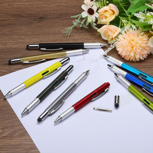 MECCANIXITY 4pcs 6 in 1 Multitool Tech Tool Pen Gifts for Men, Green with Ballpoint Pen, Ruler, Screwdriver, Stylus