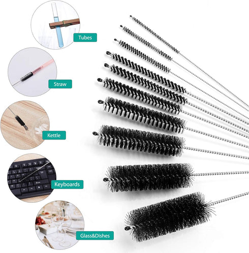 8 Inch Set, Set 10pcs CiaraQ Bottle Cleaning Brushes, Nylon Tube Brush Cleaner for Narrow Neck Bottles Cups with Hook