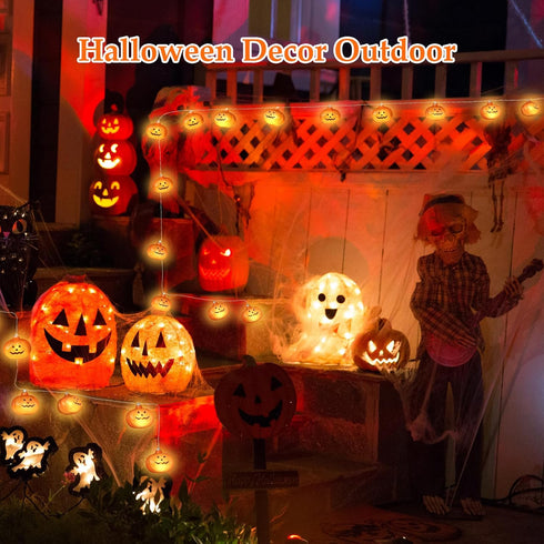 Lights,20FT 40 8 Halloween LEDs Holiday String Lights for Indoor Outdoor Decor,Battery Operated Mode Waterproof Pumpkin