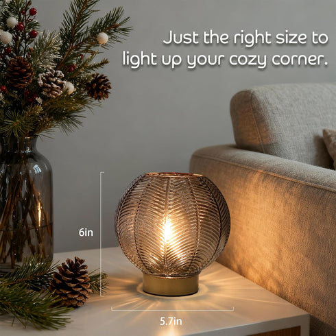 LUSHARBOR Battery Operated Lamp with Timer, Small Glass Table Lamp, Decorative Cordless Battery Powered Bedside Lamps