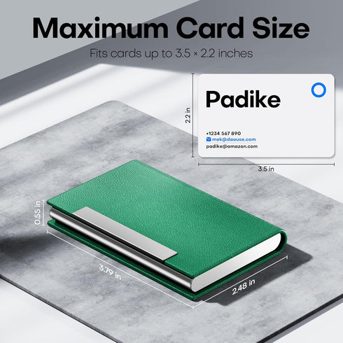Padike Business Card Holder Case, Professional PU Leather & Stainless Steel Multi Card Wallet for Men & Women (U-Green)